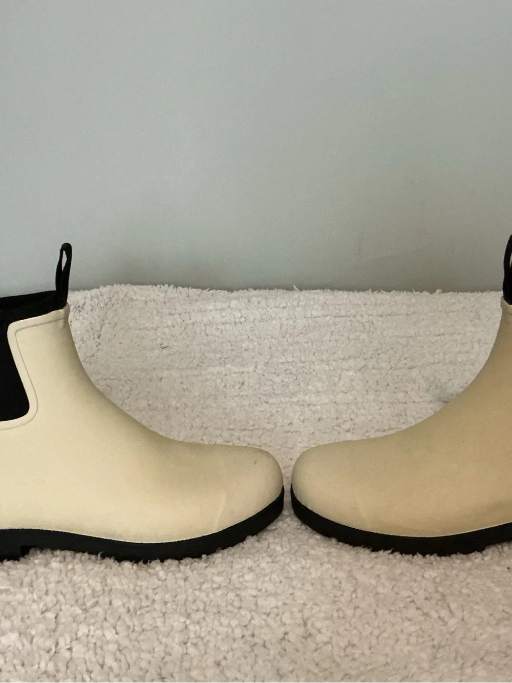 Quince Cream and Black Chelsea Rain Boots